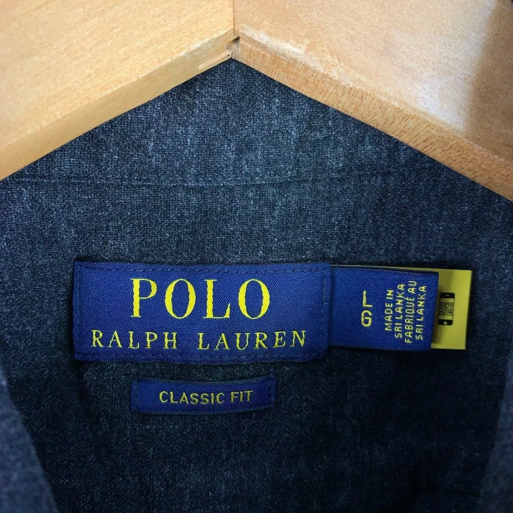 Polo Ralph Lauren Flannel Shirt Mens Large Classic Fit Charcoal Grey Marl Button